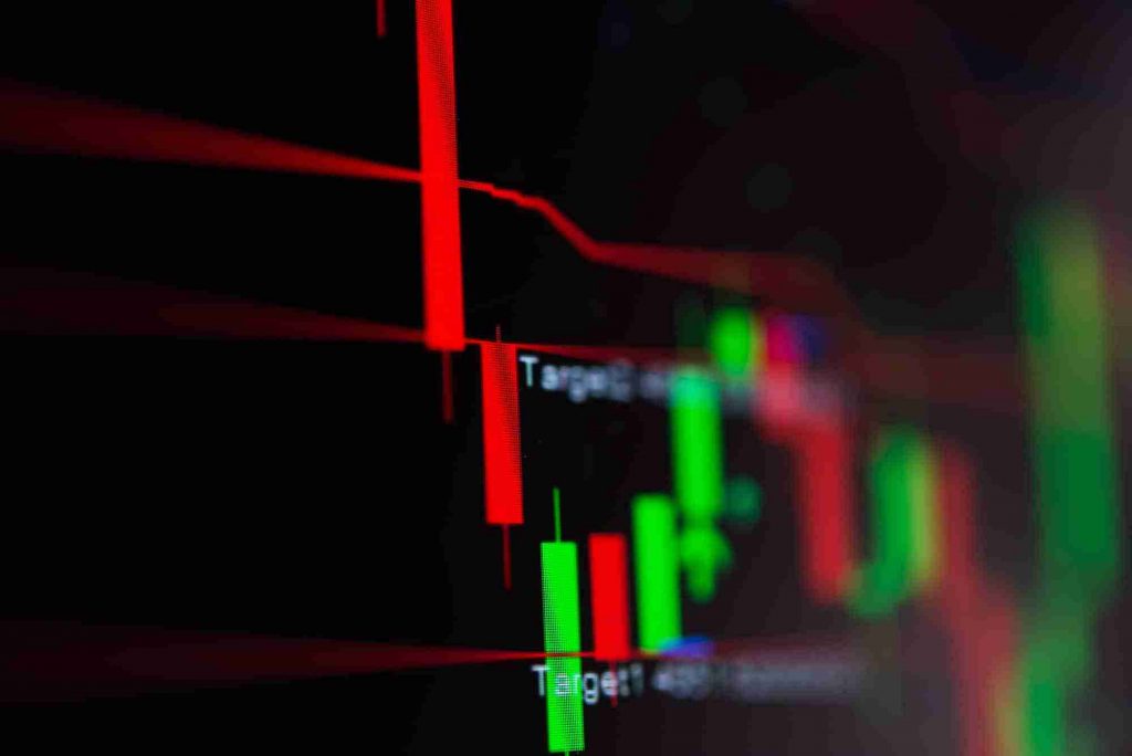 Close-up LED charts and summary info for making stock trading graph